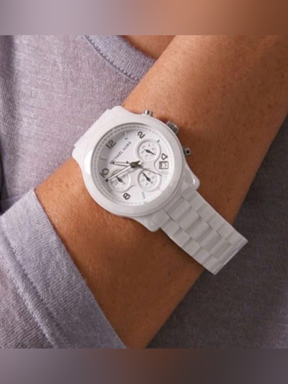 Michael Kors MK5161 White Ceramic Chronograph Runway Bracelet Watch w/ Subdials - Picture 11 of 12